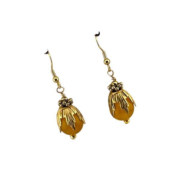 Natural Yellow Jade Earrings Gold Plated - Picture 4 of 8
